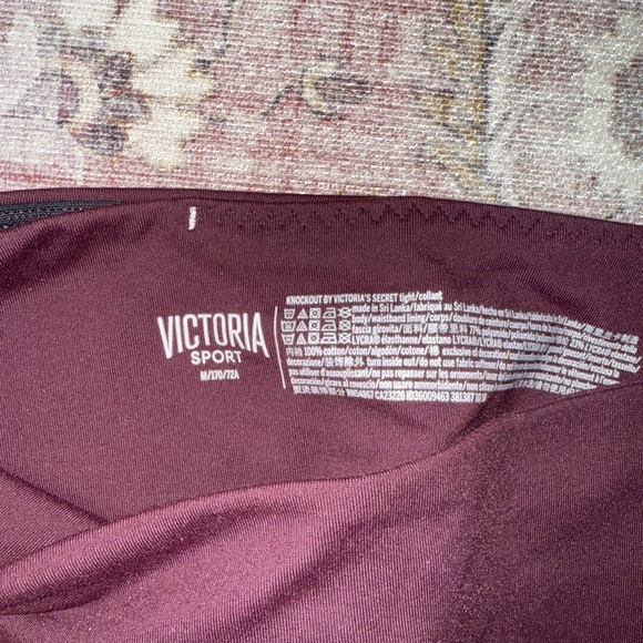Victoria's Secret Sport Leggings in Deep Burgundy with Gold Lettering - Picture 2 of 4